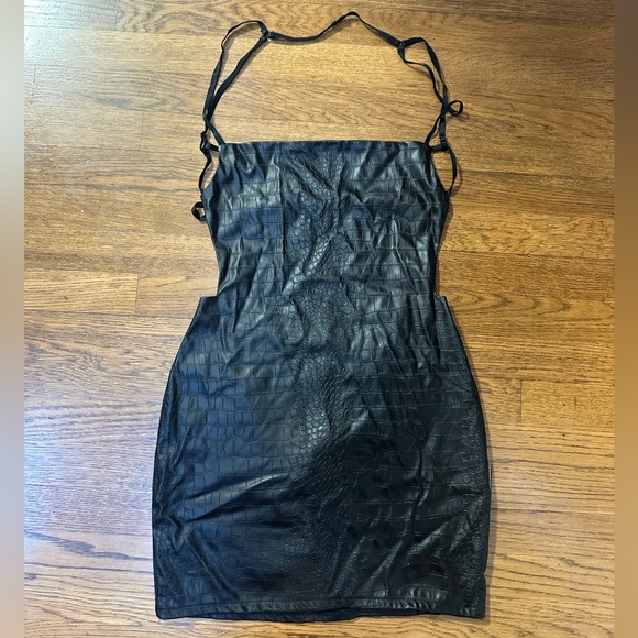 True Icon Faux Leather Mini Dress - Black - Picture 4 of 6